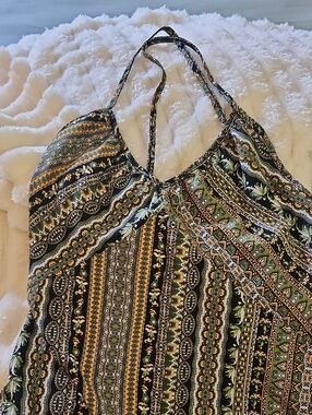 Boho Halter Maxi Dress in Black, Green & Gold
